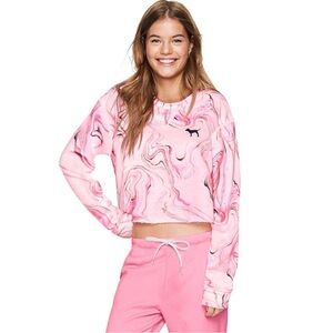 PINK Victoria’s Secret Marble Pink Cropped Sweatshirt Logo Crewneck Size M